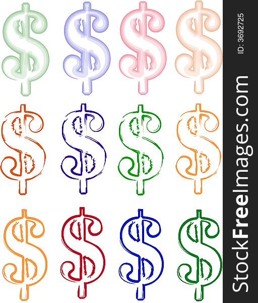 The dollar icon in different paintings styles. Available as Illustrator-file. The dollar icon in different paintings styles. Available as Illustrator-file