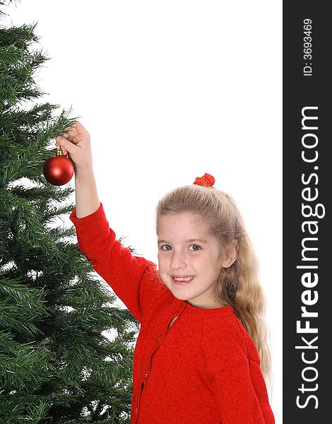 Photo of a Child hanging ornament smile copyspace