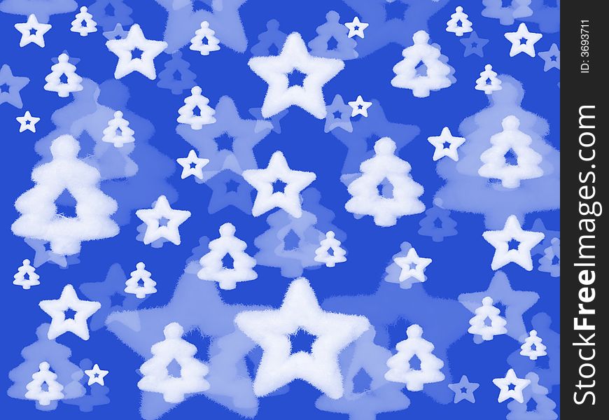 Christmas background, stars and trees on blue