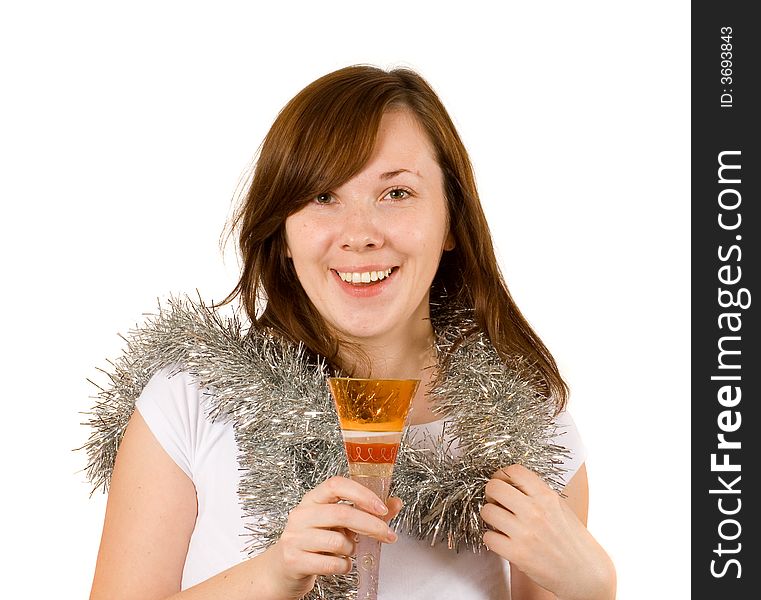 Young woman with glass of champagne, celebration, new year