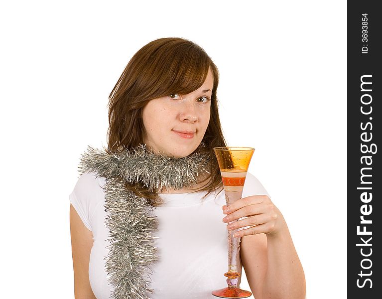 Young woman with glass of champagne, celebration, new year