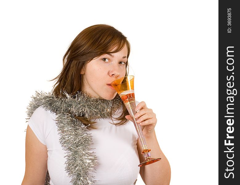 Young woman with glass of champagne, celebration, new year