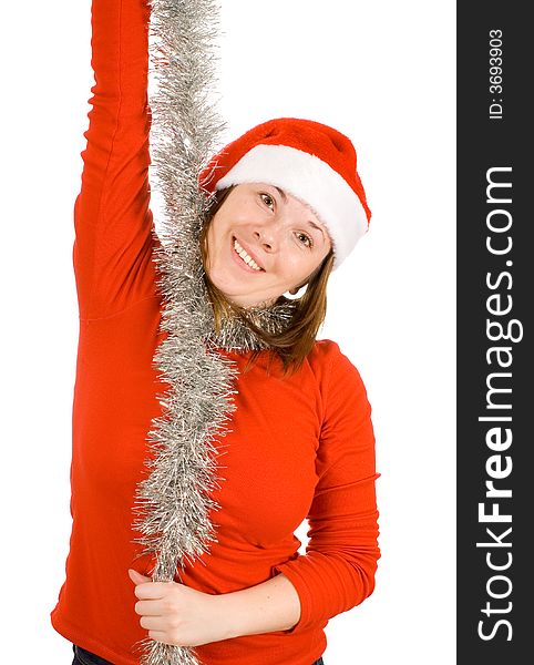 Young cheerful girl with santa hat, christmas. Young cheerful girl with santa hat, christmas