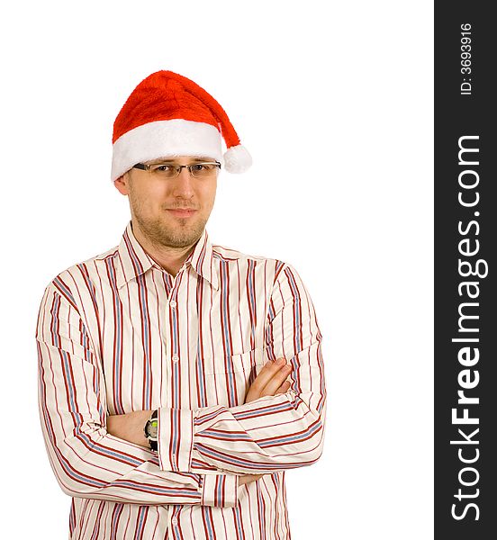 Portrait of young male with santa hat. Portrait of young male with santa hat