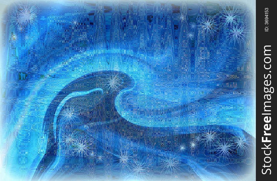 Winter background, blue texture with snowflakes, illustration, ice pattern, fantasy. Winter background, blue texture with snowflakes, illustration, ice pattern, fantasy
