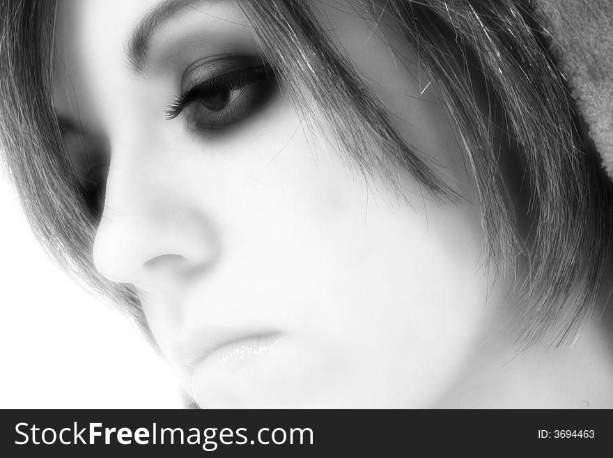 Beautiful young woman profile portrait in black and white. Beautiful young woman profile portrait in black and white.