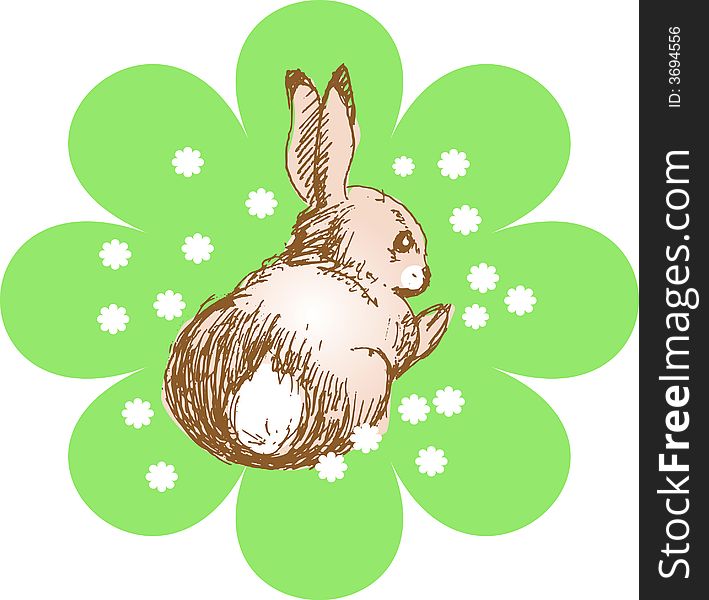 Illustration, vector for a rabbit in a flower shape background