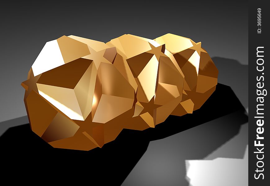 Golden ball with star die. Illustration made on computer. Golden ball with star die. Illustration made on computer.