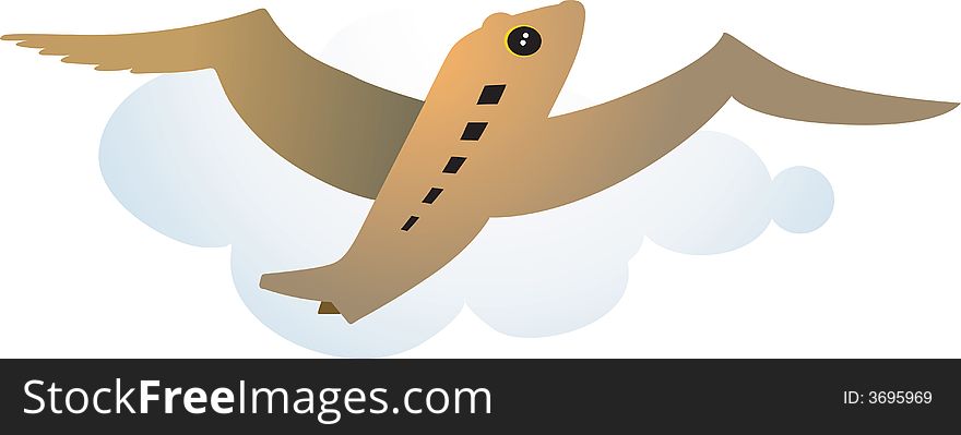 Silhouette of
an aeroplane with wings flying through clods. Silhouette of
an aeroplane with wings flying through clods