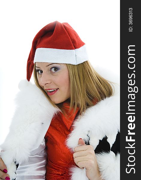 Beautiful woman with christmas decoration on isolated background