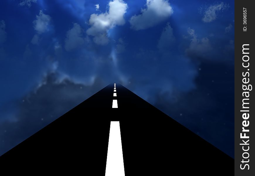 A surreal image of a road or highway in a cloudy dark sky. A surreal image of a road or highway in a cloudy dark sky.