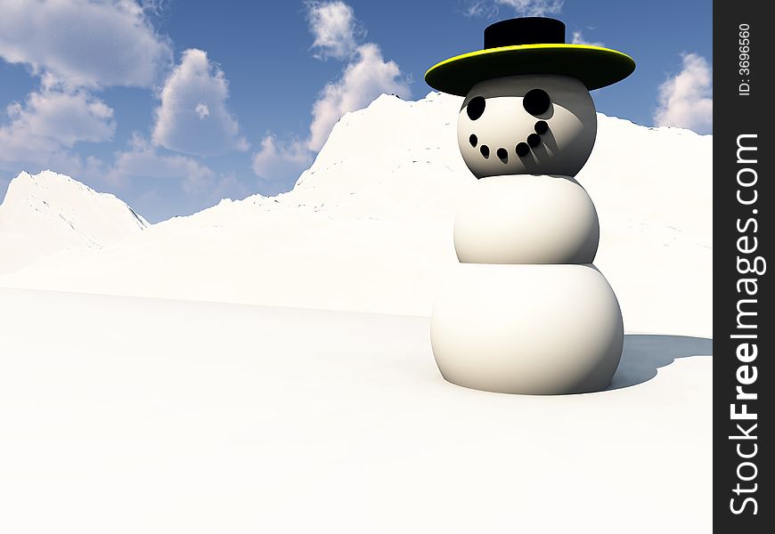 A computer created Christmas scene of a happy snowman. A computer created Christmas scene of a happy snowman.