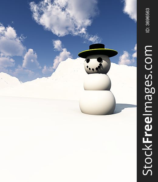 A computer created Christmas scene of a happy snowman. A computer created Christmas scene of a happy snowman.