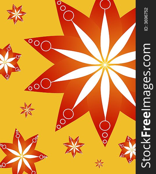 A background pattern featuring a variety of abstract Poinsettia designs in gold, red, and white. A background pattern featuring a variety of abstract Poinsettia designs in gold, red, and white