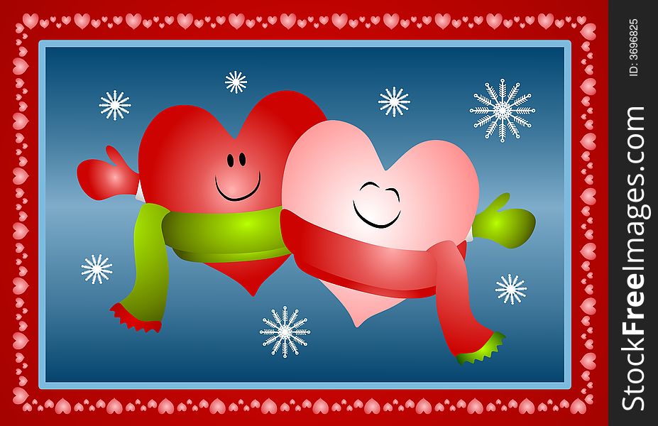 Hugging Xmas Hearts Wearing Scarves