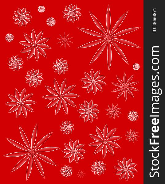 A background pattern in simple red color with white floral patterns casually arranged. A background pattern in simple red color with white floral patterns casually arranged