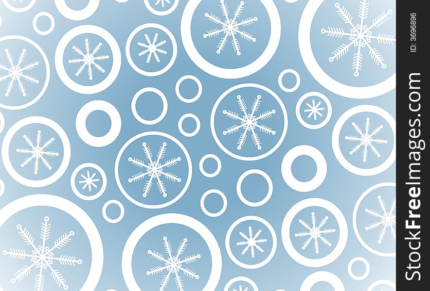A background illustration featuring a variety of snowflakes in white circles set against blue background. A background illustration featuring a variety of snowflakes in white circles set against blue background