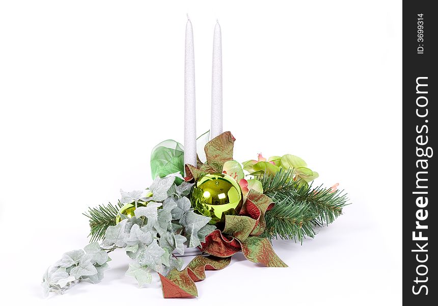 Christmas table decoration series with candles and glass balls
