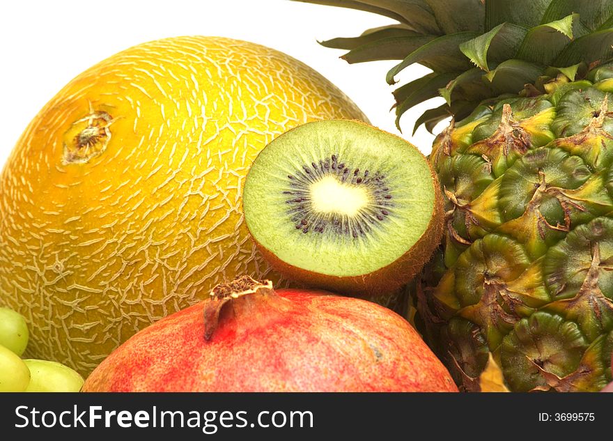 Fresh exotic fruits on white background