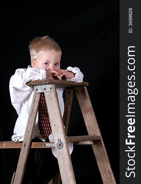 Boy at the top of the ladder