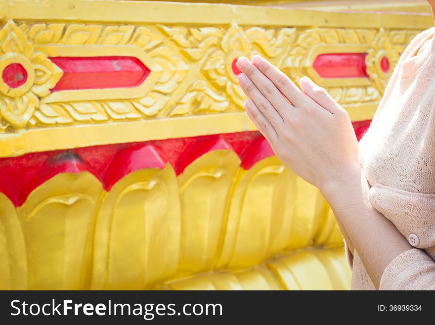 Thai Teenager With Praying Hands,Close Up,Present Truly Thailand. Thai Teenager With Praying Hands,Close Up,Present Truly Thailand