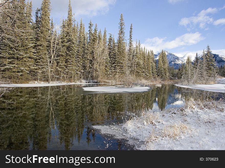 A pond on a cold winters day. A pond on a cold winters day