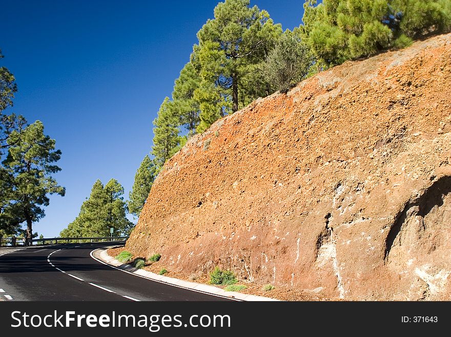 Rock formation and road in national park El Teide on Tenerife,Spain