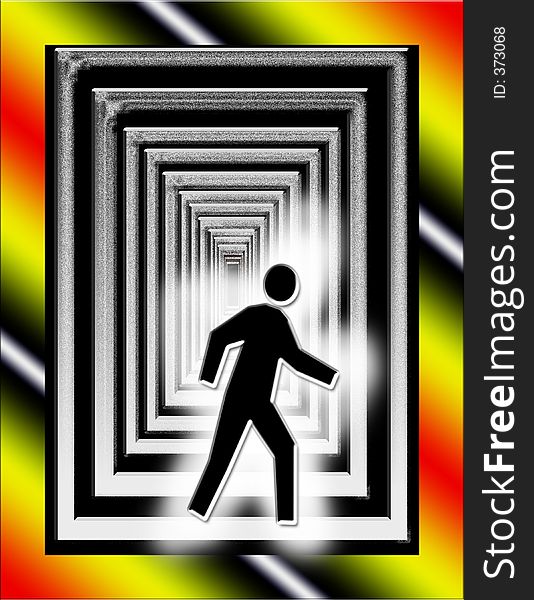 Walking figure in or by a tunnel. Walking figure in or by a tunnel