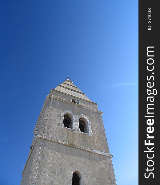Church tower in Lubenice, island Cres, Croatia