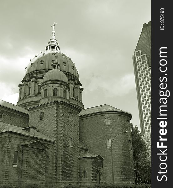 Church in Montreal in sepia.