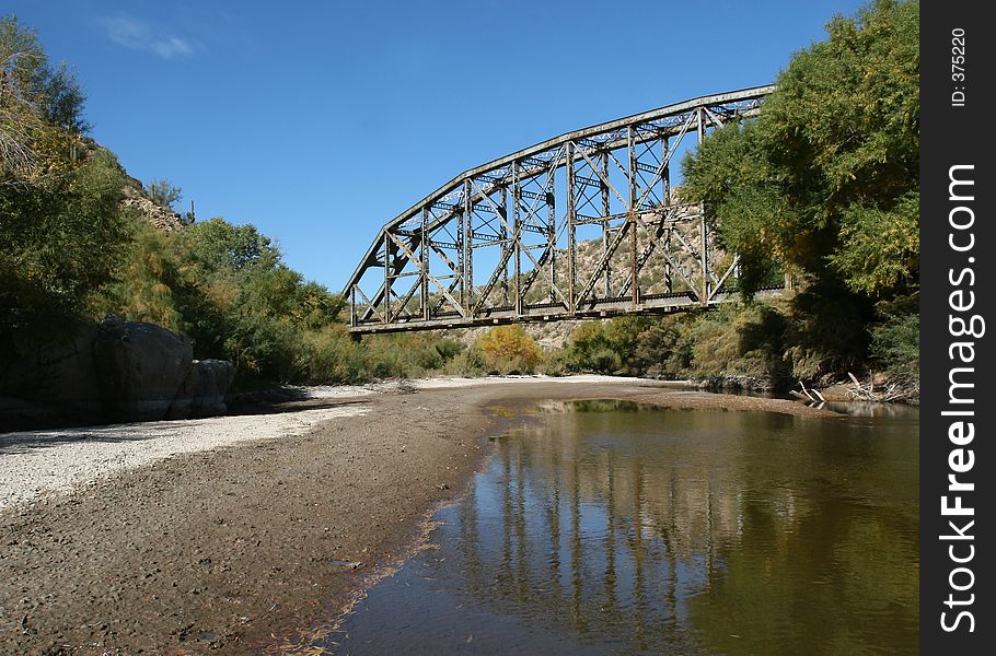 Side view of train bridge across the Salt River, Arizona