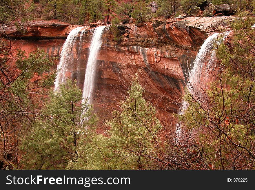Three waterfalls off of Emerald Pools in Zion NP. Three waterfalls off of Emerald Pools in Zion NP
