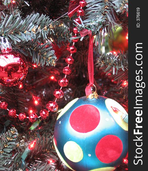 This image depicts Christmas tree decoration up-close. This image depicts Christmas tree decoration up-close.