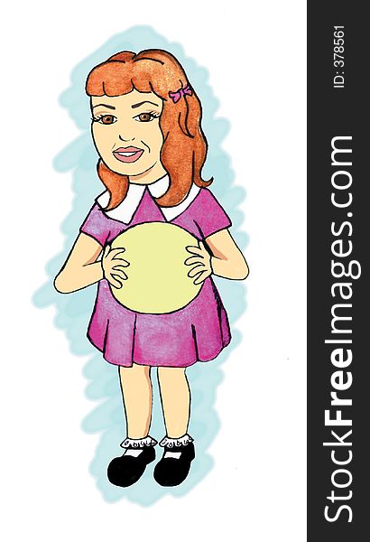 This illustration depicts a young girl holding a ball. This illustration depicts a young girl holding a ball.