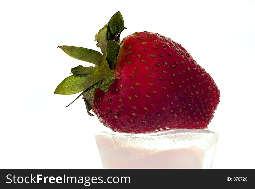 Strawberry On Ice Cube