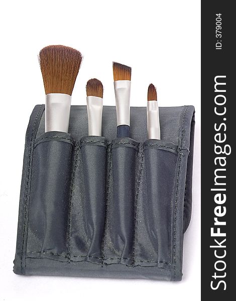 Travel set of beauty brushes in case