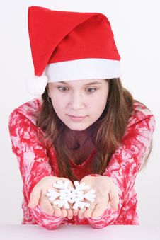 Santa Girl Holding Snowflake Royalty Free Stock Photo Santa Girl Holding Snowflake Royalty Free Stock Photo