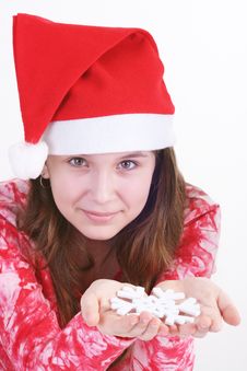Santa Girl Holding Snowflake Royalty Free Stock Image Santa Girl Holding Snowflake Royalty Free Stock Image