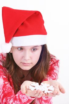 Santa Girl Holding Snowflake Stock Image Santa Girl Holding Snowflake Stock Image