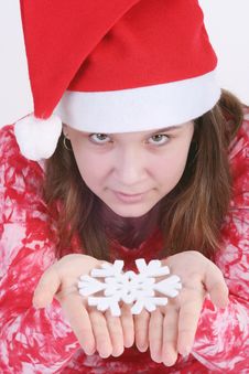Santa Girl Holding Snowflake Stock Photo Santa Girl Holding Snowflake Stock Photo