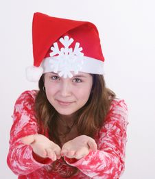 Santa Girl Holding Snowflake Royalty Free Stock Image Santa Girl Holding Snowflake Royalty Free Stock Image