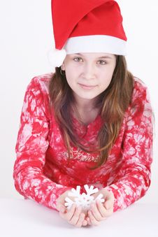 Santa Girl Holding Snowflake Royalty Free Stock Photos Santa Girl Holding Snowflake Royalty Free Stock Photos