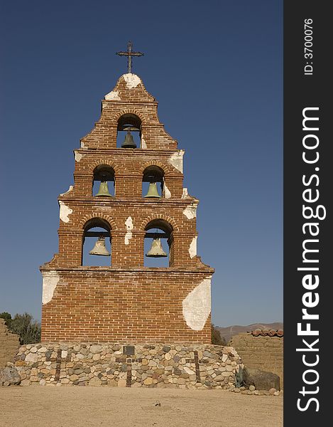 Belltower at the spanish mission of San Miguel on the Camoino Real in Central California. Belltower at the spanish mission of San Miguel on the Camoino Real in Central California