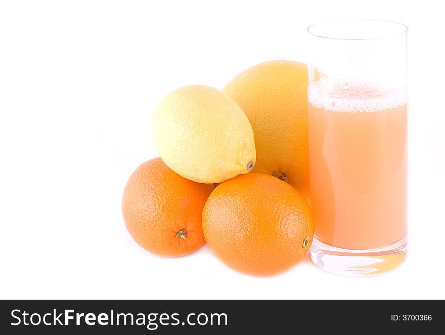 Lemon, orange, grapefriut and juice isolated on white. Lemon, orange, grapefriut and juice isolated on white