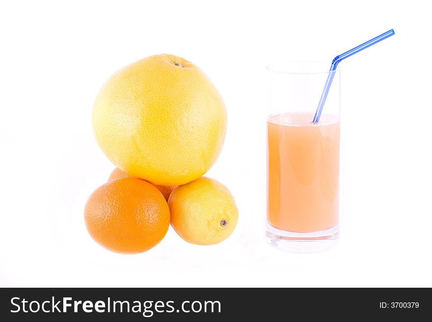 Lemon, orange, grapefriut and juice isolated on white. Lemon, orange, grapefriut and juice isolated on white
