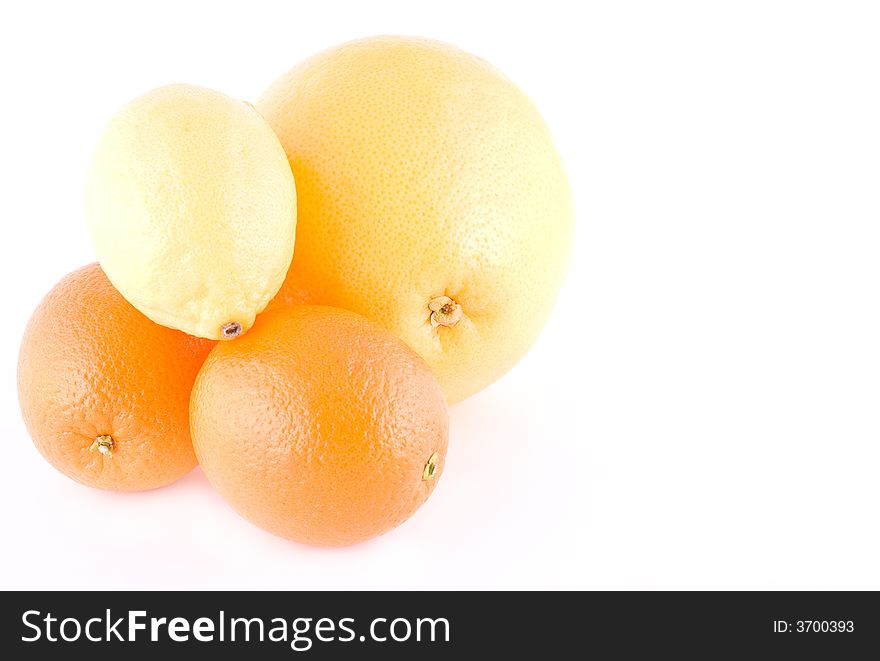 Lemon, orange, grapefriut isolated on white. Lemon, orange, grapefriut isolated on white