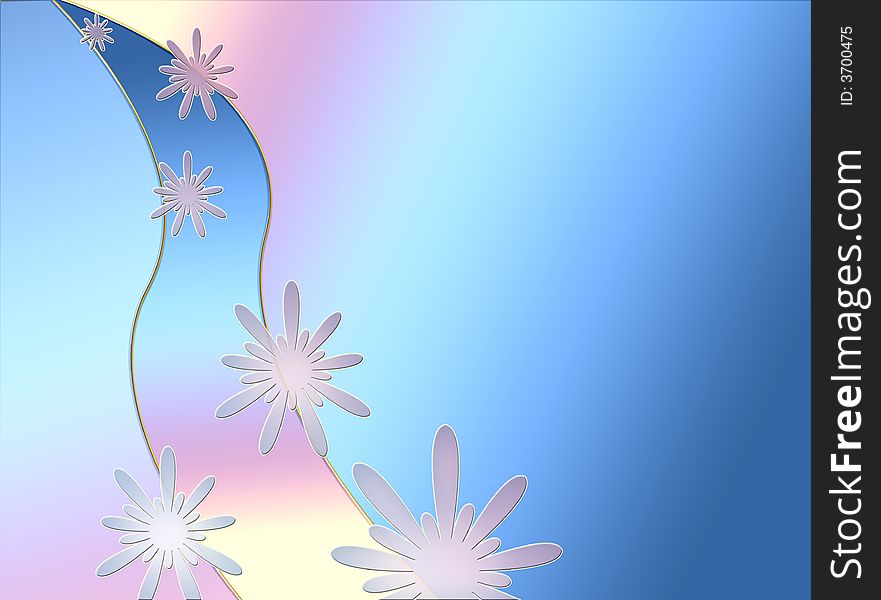 Background of blue-yellow color. Flowers and a wavy line. Background of blue-yellow color. Flowers and a wavy line.