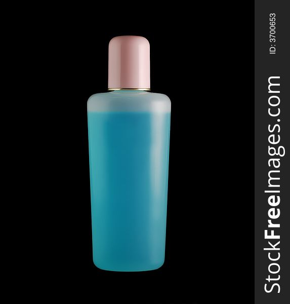 Vial with lotion. The isolated bottle with a blue liquid. Vial with lotion. The isolated bottle with a blue liquid