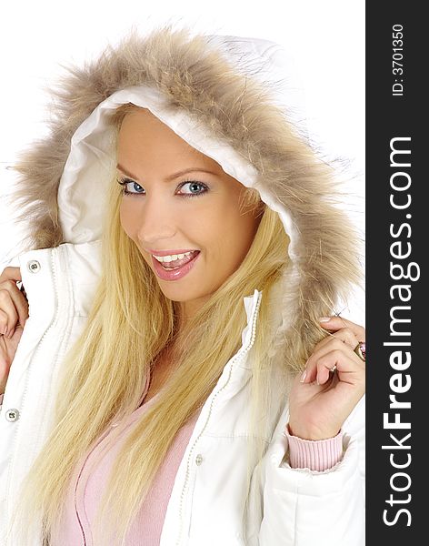 Portrait of a beautiful blonde wearing winter coat. Portrait of a beautiful blonde wearing winter coat