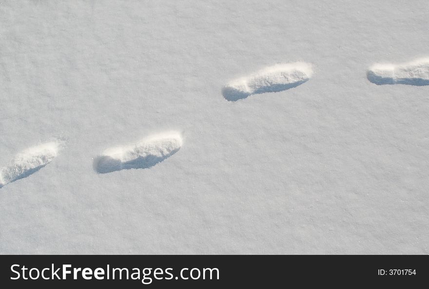 Man's traces  is photographed  on snow  background. Man's traces  is photographed  on snow  background